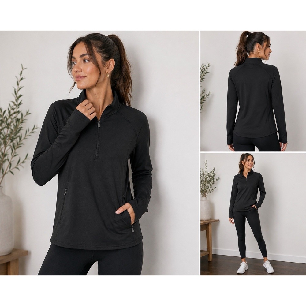 Gilly Hicks Black 1/4 Zip Pullover Womens Medium Athleisure Activewear Jacket